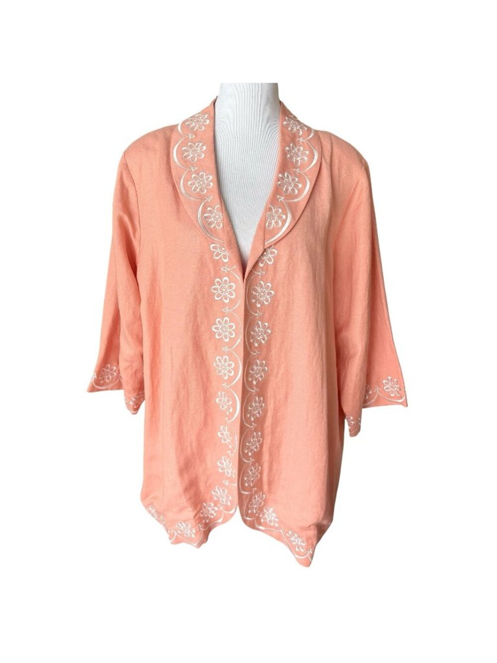 Bob Mackie Jacket Size 2X Wearable Art Peach Embroidered Flowers Linen Boho NEW